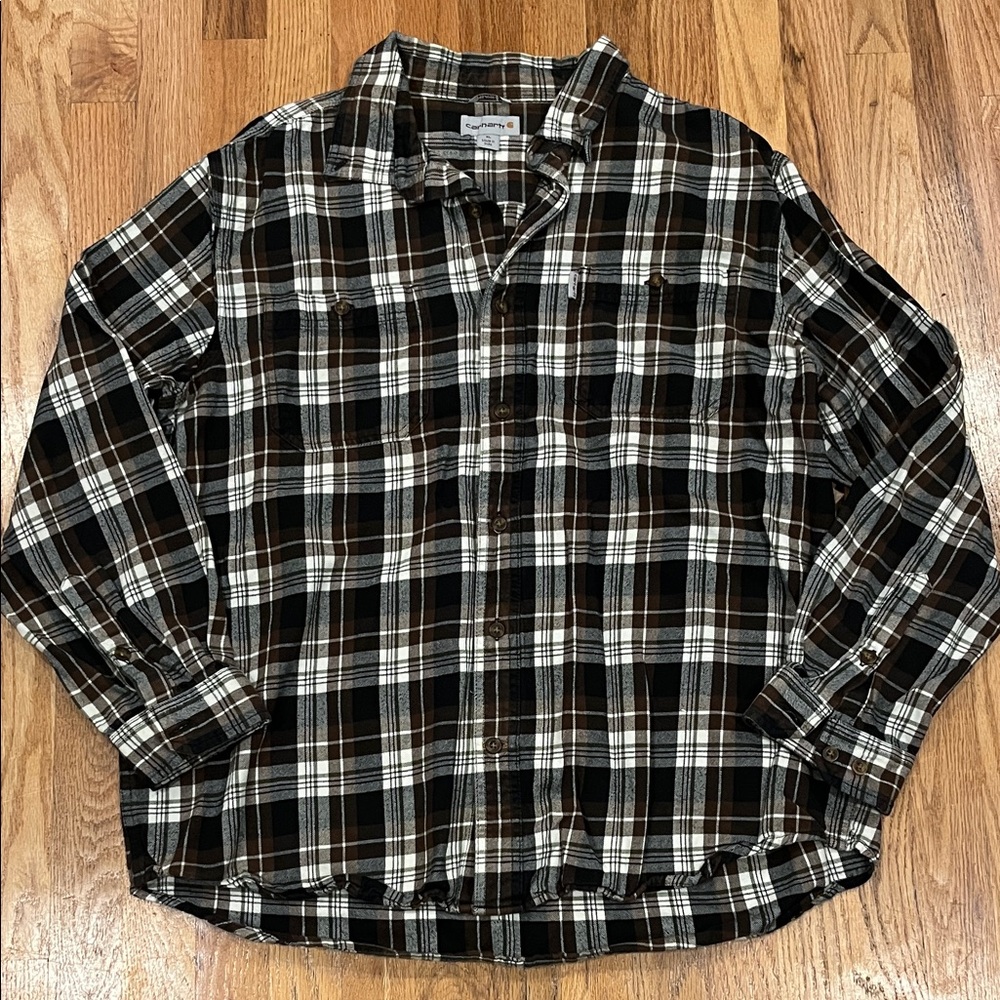 Carhartt Men's Black and Brown Plaid Shirt - Size XL
